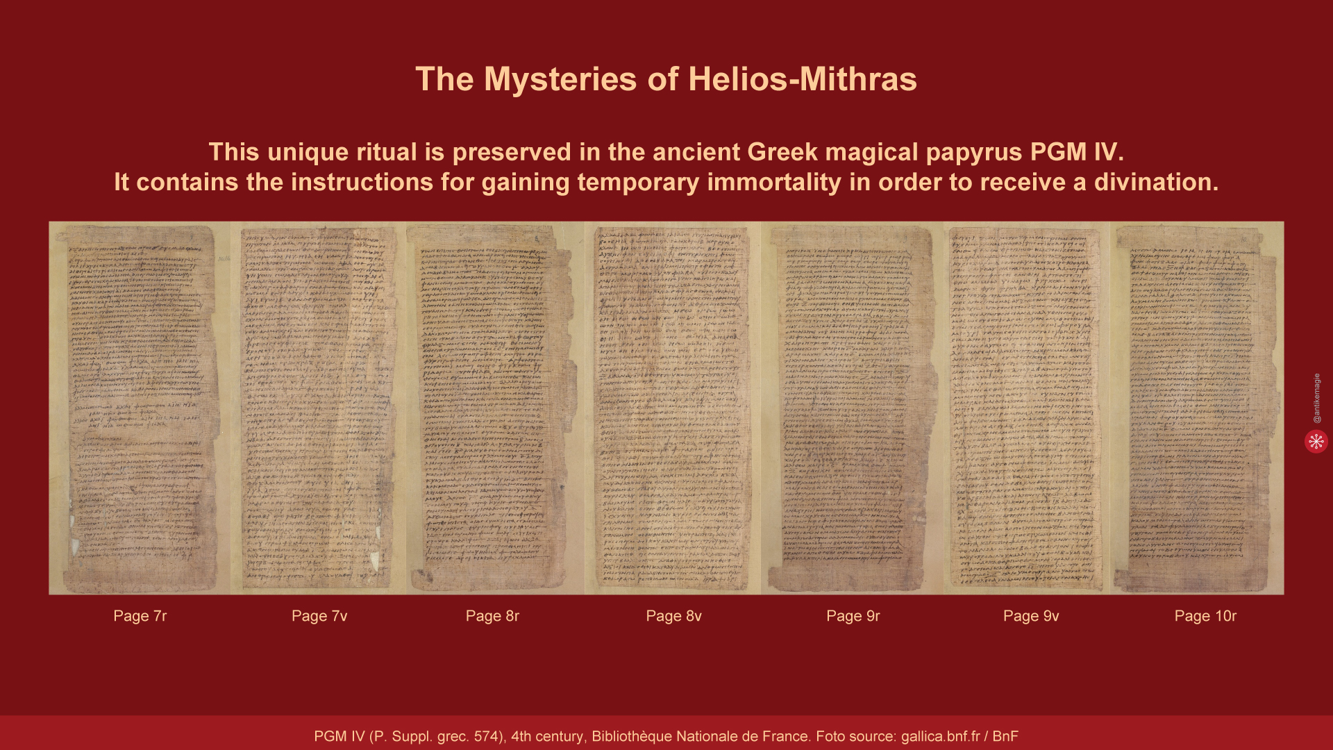 The complete text of "The Mysteries of Helios-Mithras" in the Greek magical book PGM IV - Bibliothèque Nationale de France, P.suppl.grec. 574